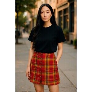 Westbound Casual Button Up Red Orange Plaid Skort Skirt Shorts Size 10 L